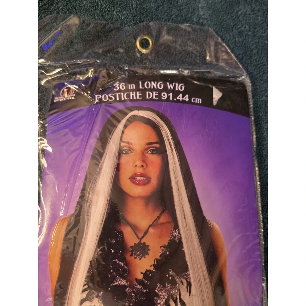Vtg New Old Stock 36 Inch Halloween Witch Wig Black And White